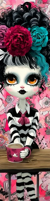 Free teacher bookmark featuring a gothic teacher with striped clothing